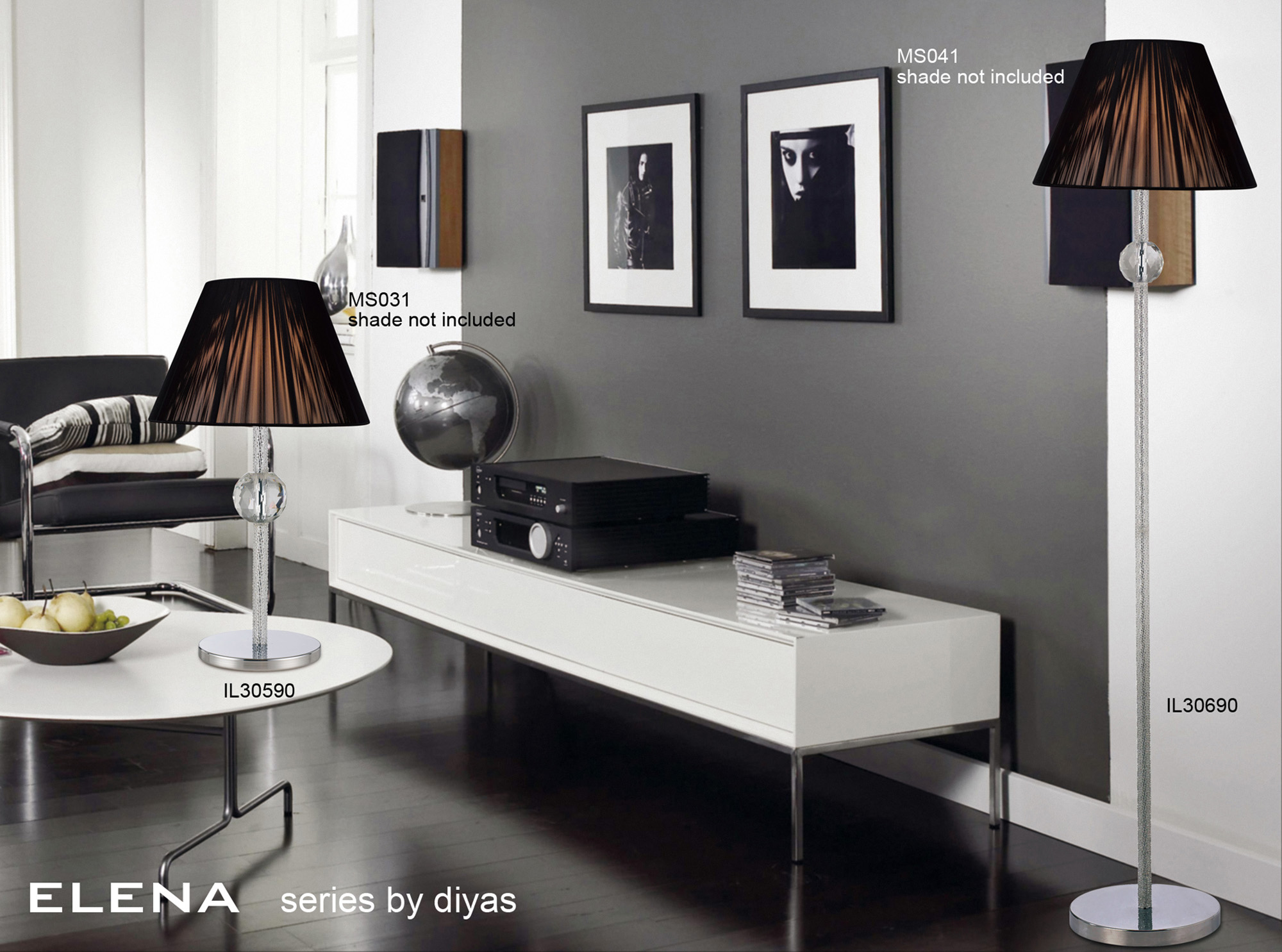 Elena Black Chrome Crystal Table Lamps Diyas Base Only Lamps
